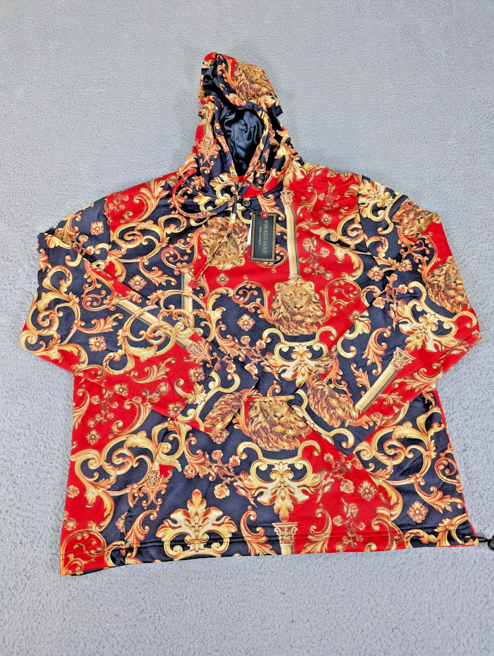 Baroque Gold Hoodie Mens Medium Lion Print Pullover Drill Clothing Pullover New